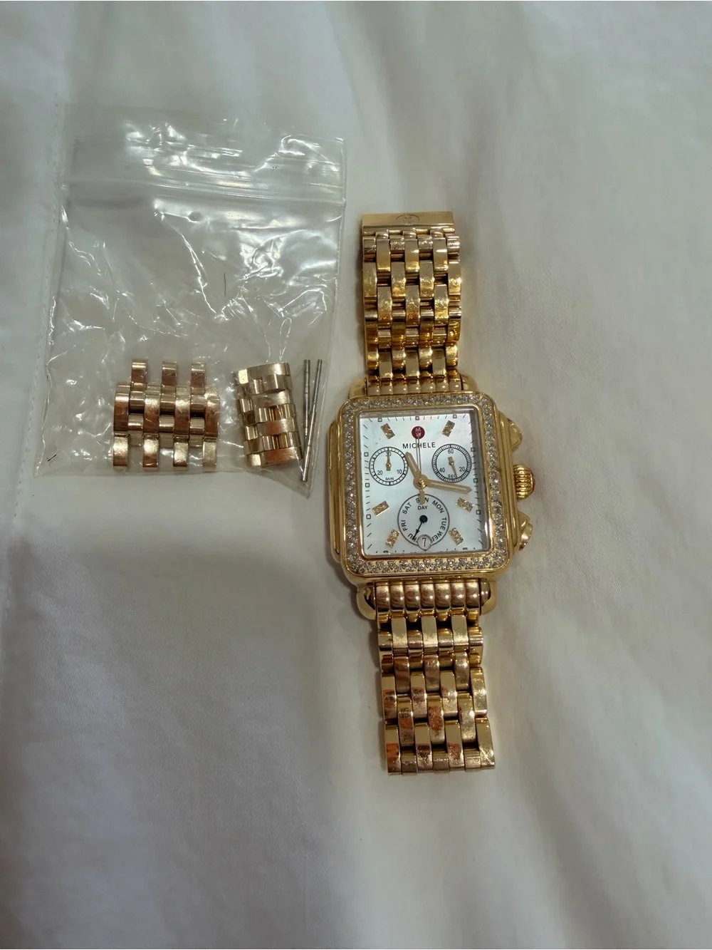 Michele Gold-Tone Diamond Accent Chronograph Bracelet Watch - Picture 1 of 14
